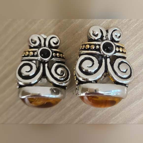 JOSEPH ESPOSITO TWO TONE SILVER GOLD CLIP-ON EARRING WITH GOLD CABACHON - Picture 8 of 15